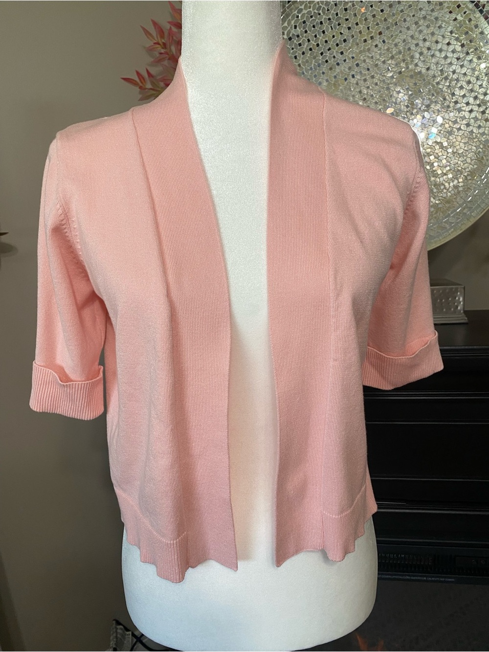 89th & Madison Pink Open-Front Short Sleeve Women's Sweater- size M